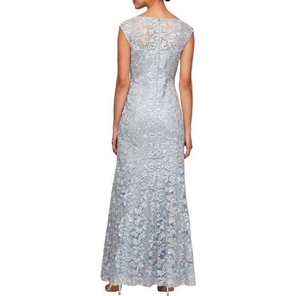 Alex Evenings Women's Long Sleeveless Dress with Shawl light blue lace size 10 - Picture 2 of 12